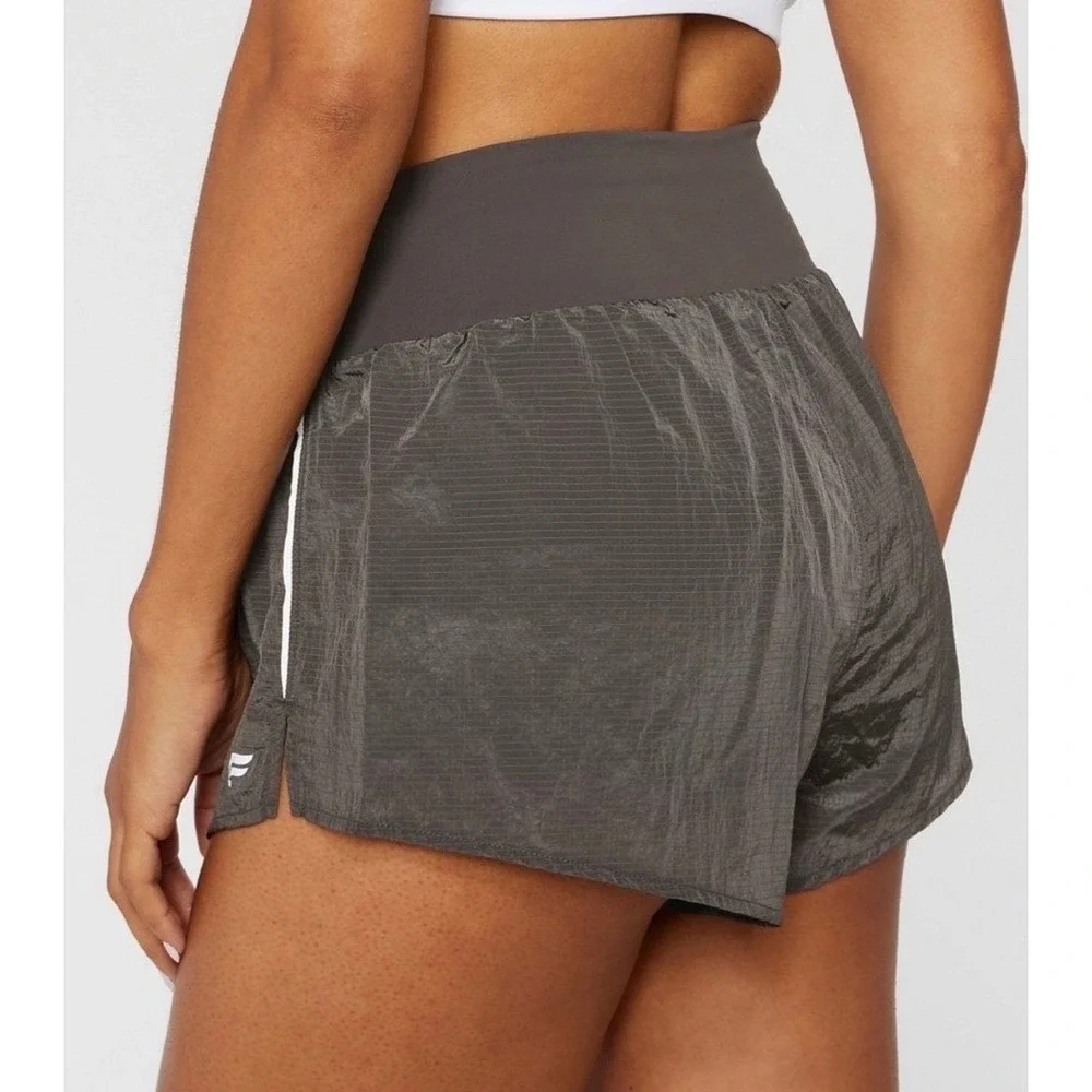 Fabletics High Waisted Iridescent Lined Running‎ Shorts Gray Reflective Size S